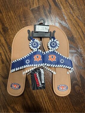 Campus Footnotes Women's Navy and Tan Embroidered Sandals